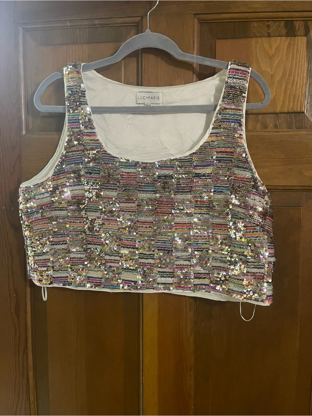 Lucy Paris Pastel Multicolor Sequin Crop Top